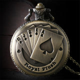 Classic Retro Engraved Royal Flush Antique Bronze Poker Pocket Watch