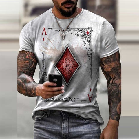 Men T-Shirts Short Sleeve Poker Card Print Streetwear Clothing Retro